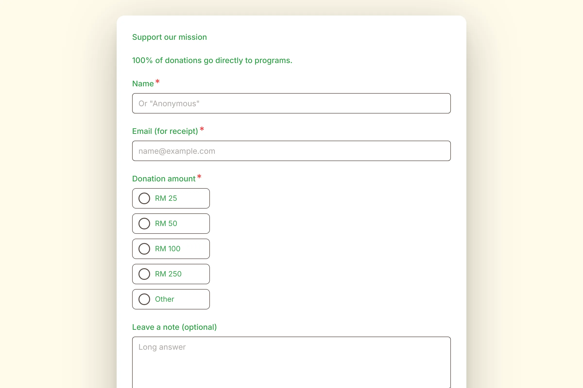 Donation Form preview