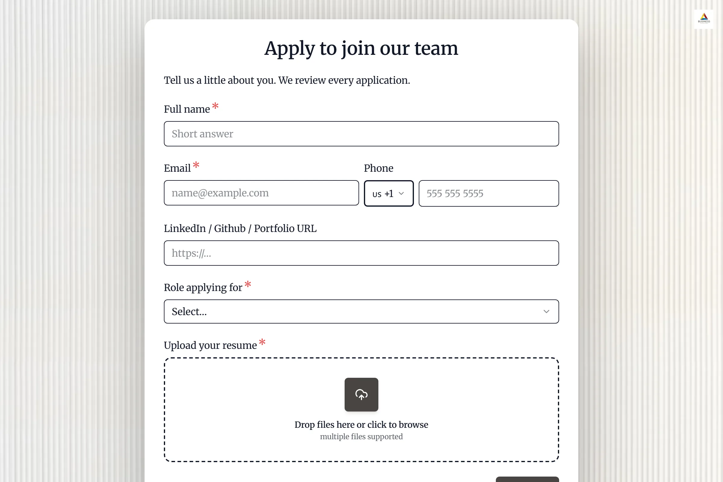 Job Application preview