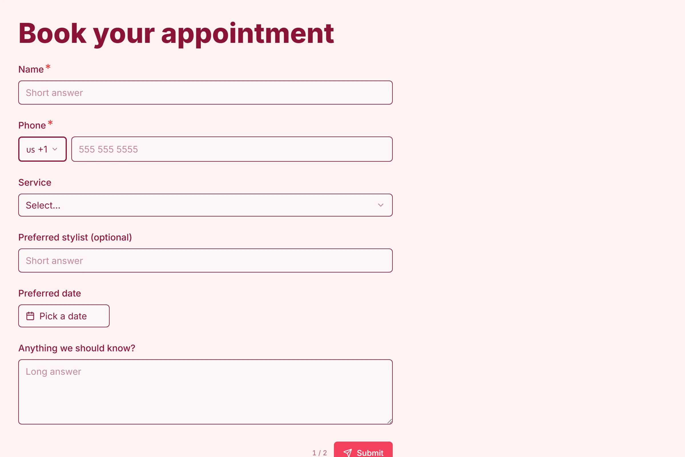 Salon Booking Request preview